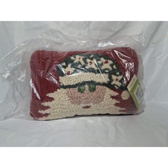 New Chandler 4 Corners Wool Red Santa Christmas Pillow Hooked 8" x 12" - Picture 1 of 5